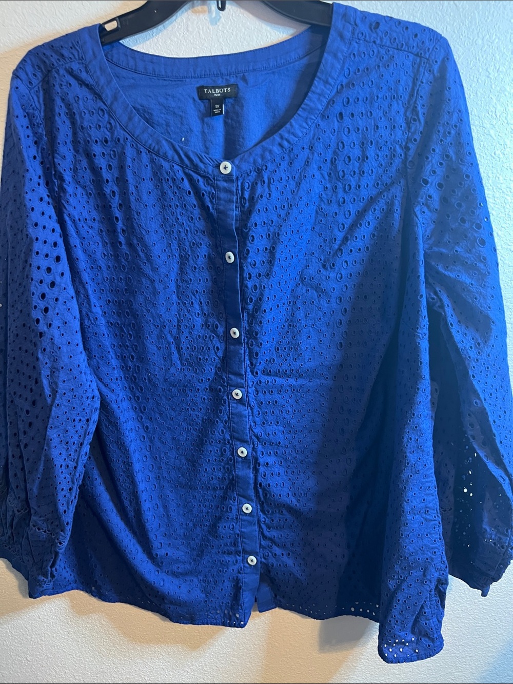 Talbots Cobalt Blue Eyelet Button-Down Blouse